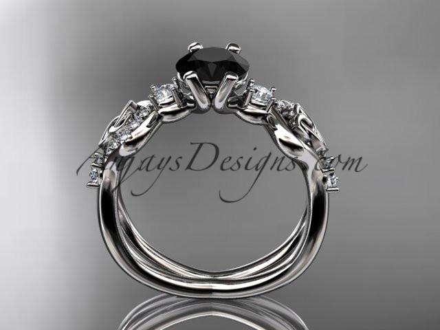 platinum celtic trinity knot engagement ring, wedding ring with a Black Diamond center stone CT768 - AnjaysDesigns