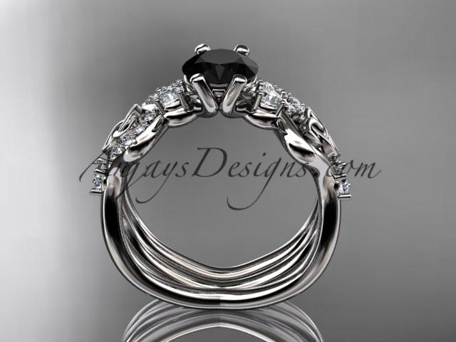 platinum celtic trinity knot engagement set, wedding ring with a Black Diamond center stone CT768S - AnjaysDesigns