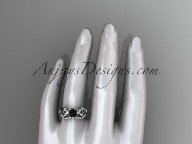 platinum celtic trinity knot engagement set, wedding ring with a Black Diamond center stone CT768S - AnjaysDesigns