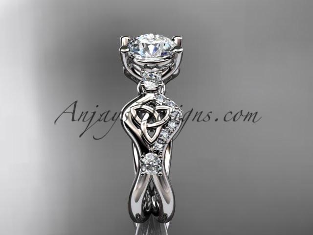 platinum celtic trinity knot engagement ring, wedding ring with a "Forever One" Moissanite center stone CT768 - AnjaysDesigns
