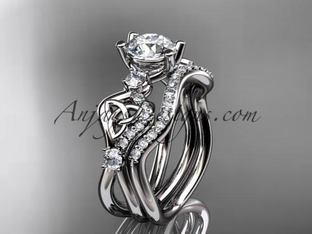 platinum celtic trinity knot engagement set, wedding ring CT768S - AnjaysDesigns