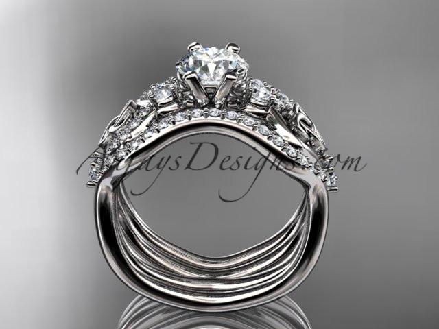 platinum celtic trinity knot engagement ring, wedding ring with a "Forever One" Moissanite center stone and double matching band CT768S - AnjaysDesigns