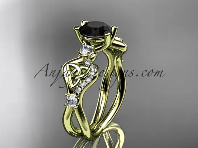 14kt yellow gold celtic trinity knot engagement ring, wedding ring with a Black Diamond center stone CT768 - AnjaysDesigns