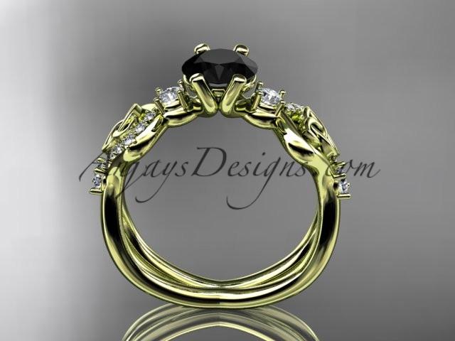 14kt yellow gold celtic trinity knot engagement ring, wedding ring with a Black Diamond center stone CT768 - AnjaysDesigns