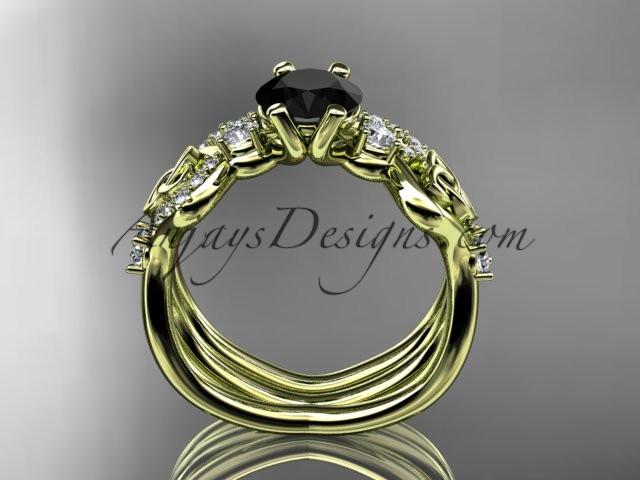 14kt yellow gold celtic trinity knot engagement set, wedding ring with a Black Diamond center stone CT768S - AnjaysDesigns