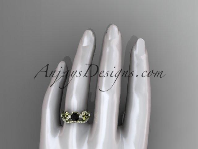 14kt yellow gold celtic trinity knot engagement set, wedding ring with a Black Diamond center stone CT768S - AnjaysDesigns