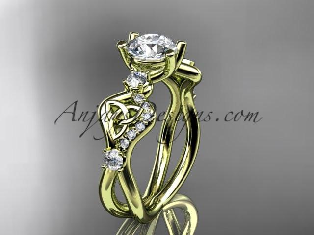 14kt yellow gold celtic trinity knot engagement ring, wedding ring with a "Forever One" Moissanite center stone CT768 - AnjaysDesigns