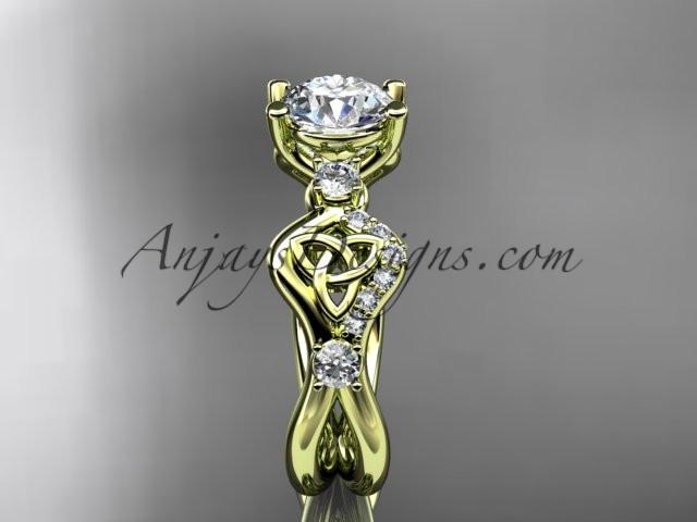 14kt yellow gold celtic trinity knot engagement ring, wedding ring with a "Forever One" Moissanite center stone CT768 - AnjaysDesigns