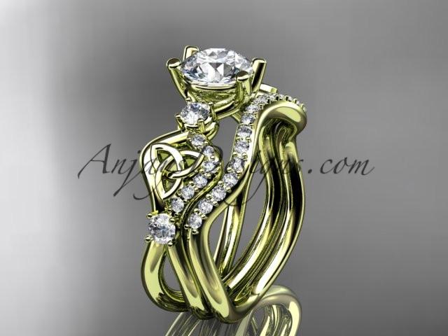 14kt yellow gold celtic trinity knot engagement set, wedding ring CT768S - AnjaysDesigns