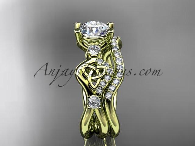 14kt yellow gold celtic trinity knot engagement set, wedding ring CT768S - AnjaysDesigns