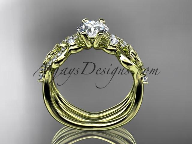 14kt yellow gold celtic trinity knot engagement set, wedding ring with a "Forever One" Moissanite center stone CT768S - AnjaysDesigns