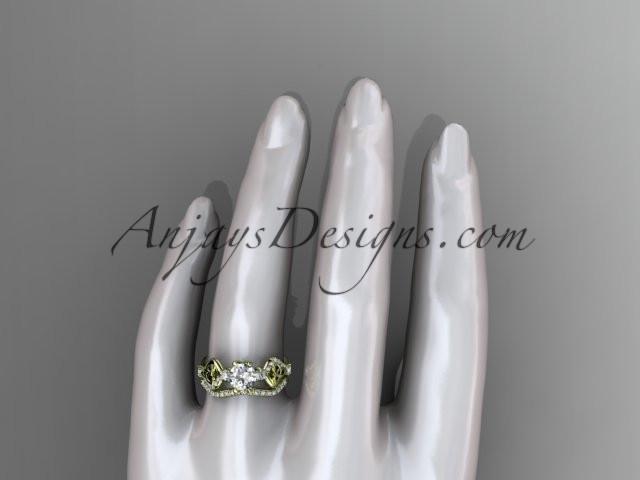 14kt yellow gold celtic trinity knot engagement set, wedding ring with a "Forever One" Moissanite center stone CT768S - AnjaysDesigns