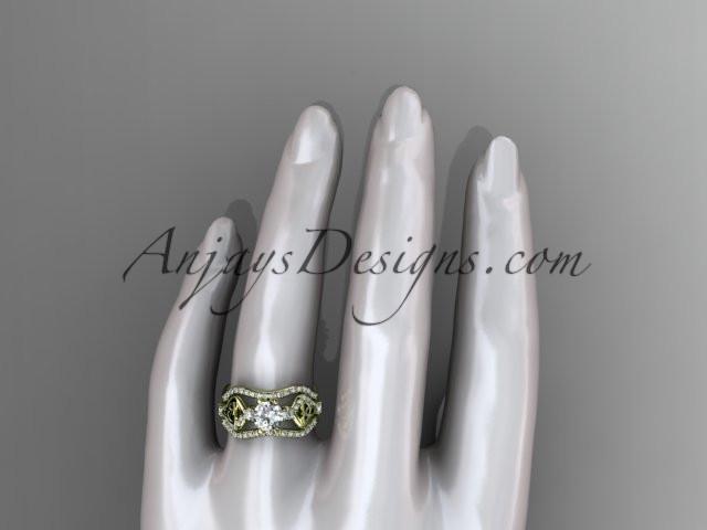 14kt yellow gold celtic trinity knot engagement ring, wedding ring with double matching band CT768S - AnjaysDesigns