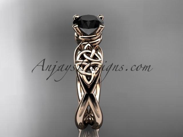 14kt rose gold celtic trinity knot engagement ring, wedding ring with a Black Diamond center stone CT770 - AnjaysDesigns