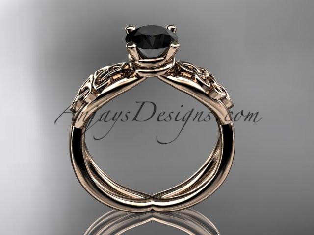 14kt rose gold celtic trinity knot engagement ring, wedding ring with a Black Diamond center stone CT770 - AnjaysDesigns