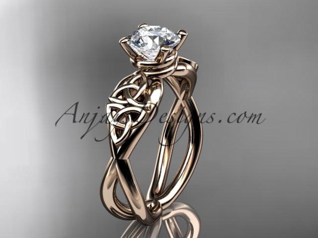 14kt rose gold celtic trinity knot engagement ring, wedding ring with a "Forever One" Moissanite center stone CT770 - AnjaysDesigns