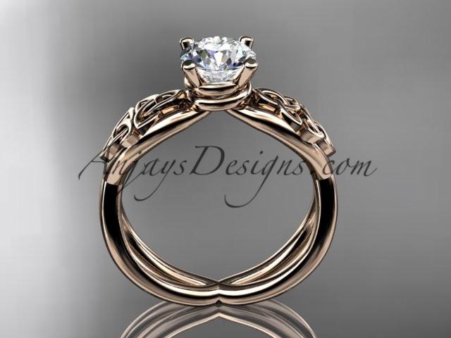 14kt rose gold celtic trinity knot engagement ring, wedding ring with a "Forever One" Moissanite center stone CT770 - AnjaysDesigns