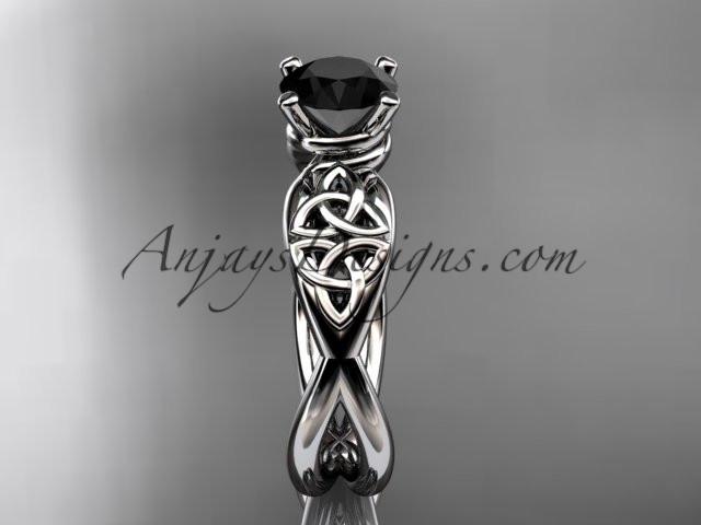 platinum celtic trinity knot engagement ring, wedding ring with a Black Diamond center stone CT770 - AnjaysDesigns