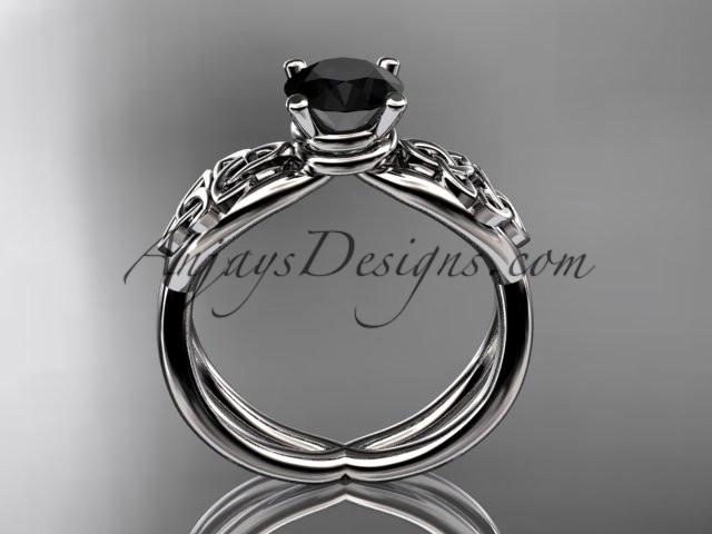 platinum celtic trinity knot engagement ring, wedding ring with a Black Diamond center stone CT770 - AnjaysDesigns