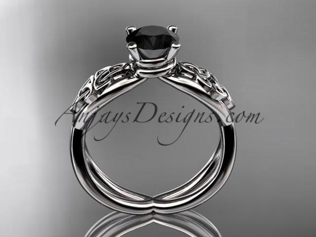 14kt white gold celtic trinity knot engagement ring, wedding ring with a Black Diamond center stone CT770 - AnjaysDesigns