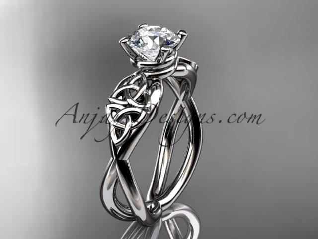 14kt white gold celtic trinity knot engagement ring, wedding ring with a "Forever One" Moissanite center stone CT770 - AnjaysDesigns