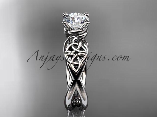 14kt white gold celtic trinity knot engagement ring, wedding ring with a "Forever One" Moissanite center stone CT770 - AnjaysDesigns