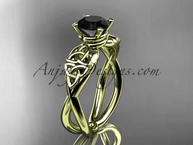 14kt yellow gold celtic trinity knot engagement ring, wedding ring with a Black Diamond center stone CT770 - AnjaysDesigns