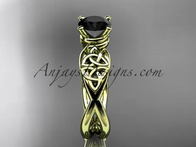 14kt yellow gold celtic trinity knot engagement ring, wedding ring with a Black Diamond center stone CT770 - AnjaysDesigns