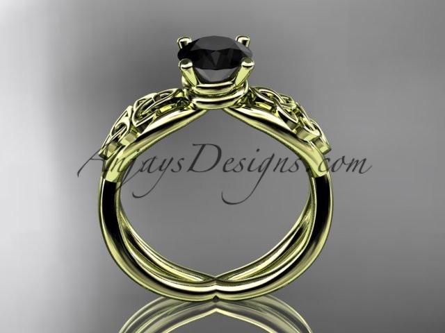 14kt yellow gold celtic trinity knot engagement ring, wedding ring with a Black Diamond center stone CT770 - AnjaysDesigns