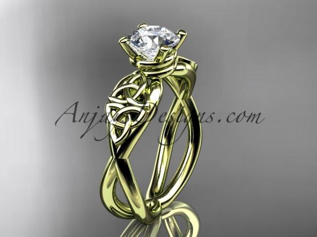 14kt yellow gold celtic trinity knot engagement ring, wedding ring with a "Forever One" Moissanite center stone CT770 - AnjaysDesigns