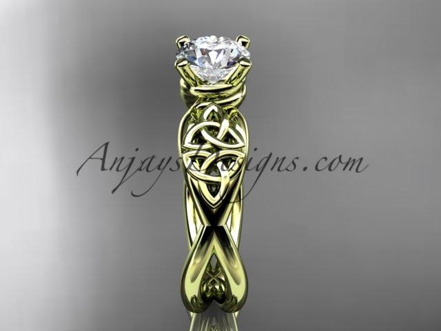 14kt yellow gold celtic trinity knot engagement ring, wedding ring with a "Forever One" Moissanite center stone CT770 - AnjaysDesigns