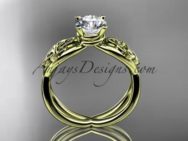 14kt yellow gold celtic trinity knot engagement ring, wedding ring with a "Forever One" Moissanite center stone CT770 - AnjaysDesigns