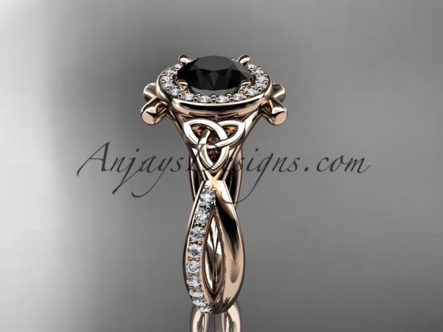 14kt rose gold celtic trinity knot engagement ring, wedding ring with a Black Diamond center stone CT789 - AnjaysDesigns