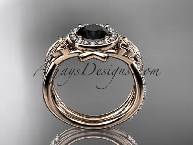 14kt rose gold celtic trinity knot engagement set, wedding ring with a Black Diamond center stone CT789S - AnjaysDesigns