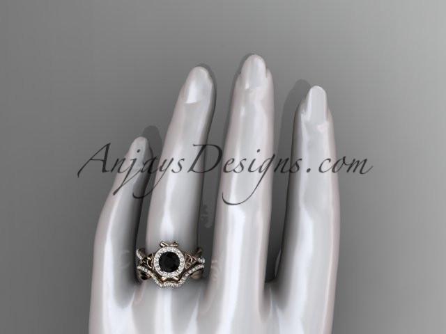 14kt rose gold celtic trinity knot engagement set, wedding ring with a Black Diamond center stone CT789S - AnjaysDesigns