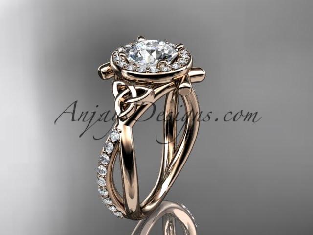 14kt rose gold celtic trinity knot engagement ring, wedding ring CT789 - AnjaysDesigns