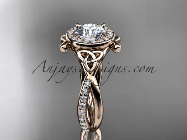 14kt rose gold celtic trinity knot engagement ring, wedding ring with a "Forever One" Moissanite center stone CT789 - AnjaysDesigns