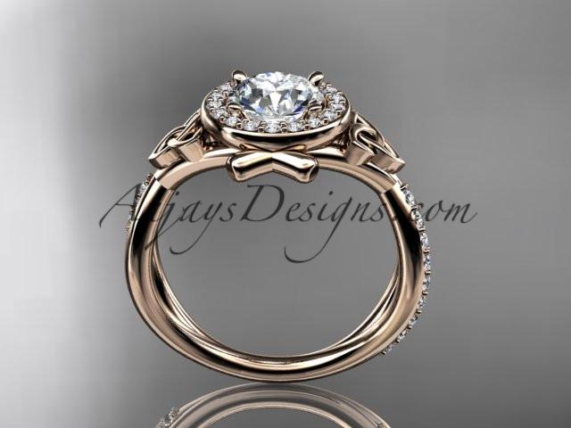 14kt rose gold celtic trinity knot engagement ring, wedding ring with a "Forever One" Moissanite center stone CT789 - AnjaysDesigns