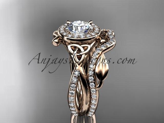 14kt rose gold celtic trinity knot engagement set, wedding ring with a "Forever One" Moissanite center stone CT789S - AnjaysDesigns