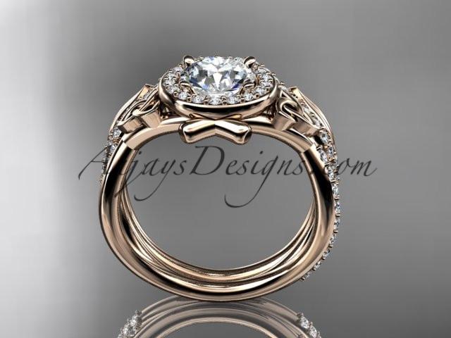14kt rose gold celtic trinity knot engagement set, wedding ring with a "Forever One" Moissanite center stone CT789S - AnjaysDesigns
