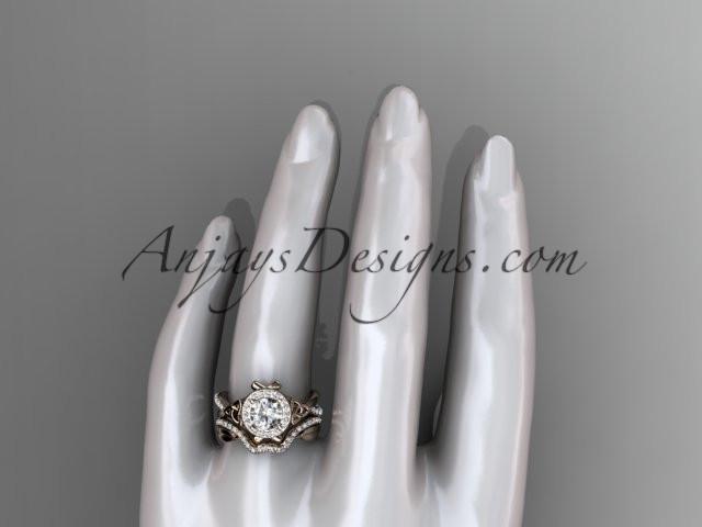 14kt rose gold celtic trinity knot engagement set, wedding ring with a "Forever One" Moissanite center stone CT789S - AnjaysDesigns