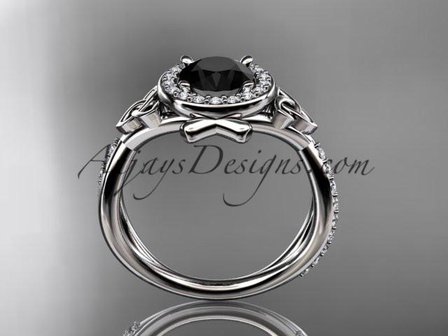 platinum celtic trinity knot engagement ring, wedding ring with a Black Diamond center stone CT789 - AnjaysDesigns