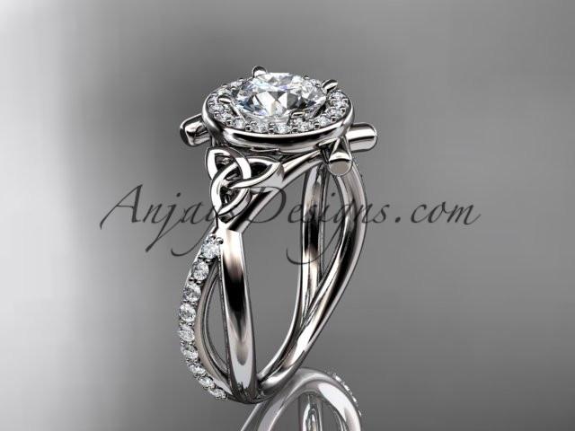 14kt white gold celtic trinity knot engagement ring, wedding ring with a "Forever One" Moissanite center stone CT789 - AnjaysDesigns