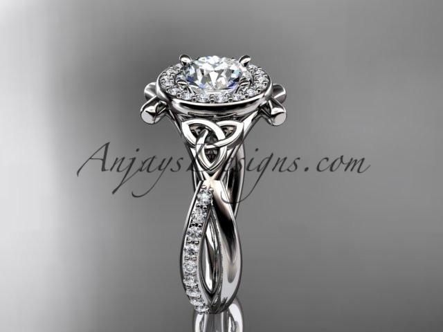 14kt white gold celtic trinity knot engagement ring, wedding ring with a "Forever One" Moissanite center stone CT789 - AnjaysDesigns