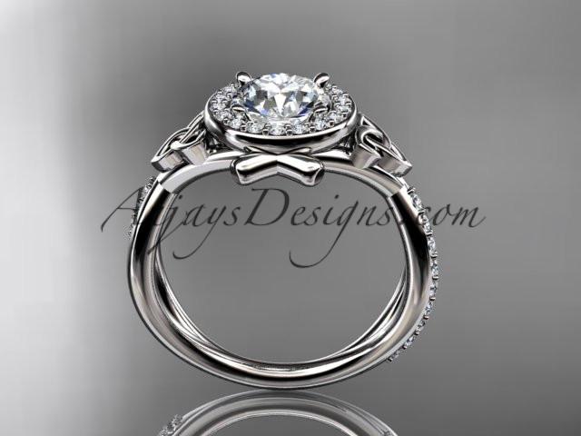 14kt white gold celtic trinity knot engagement ring, wedding ring with a "Forever One" Moissanite center stone CT789 - AnjaysDesigns