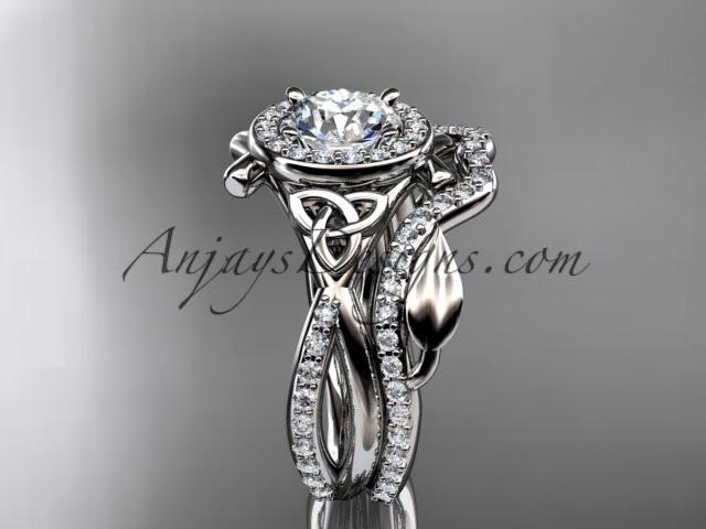 platinum celtic trinity knot engagement set, wedding ring with a "Forever One" Moissanite center stone CT789S - AnjaysDesigns