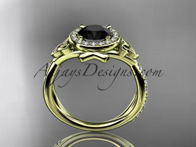 14kt yellow gold celtic trinity knot engagement ring, wedding ring with a Black Diamond center stone CT789 - AnjaysDesigns