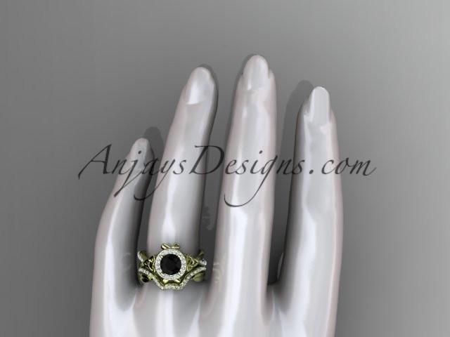 14kt yellow gold celtic trinity knot engagement set, wedding ring with a Black Diamond center stone CT789S - AnjaysDesigns