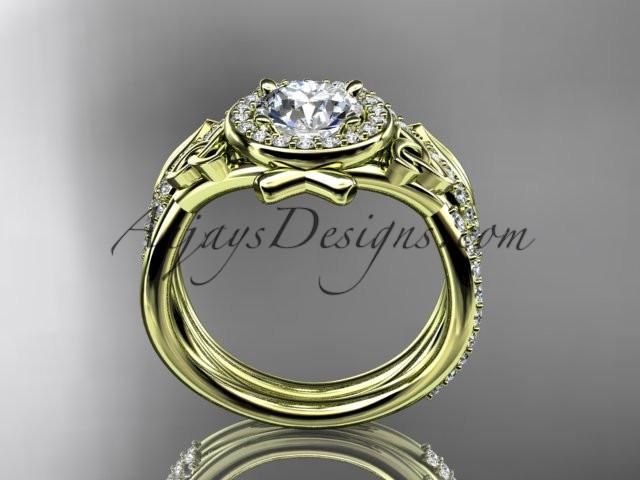 14kt yellow gold celtic trinity knot engagement set, wedding ring with a "Forever One" Moissanite center stone CT789S - AnjaysDesigns