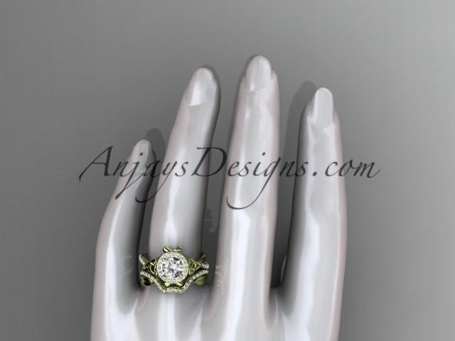 14kt yellow gold celtic trinity knot engagement set, wedding ring with a "Forever One" Moissanite center stone CT789S - AnjaysDesigns